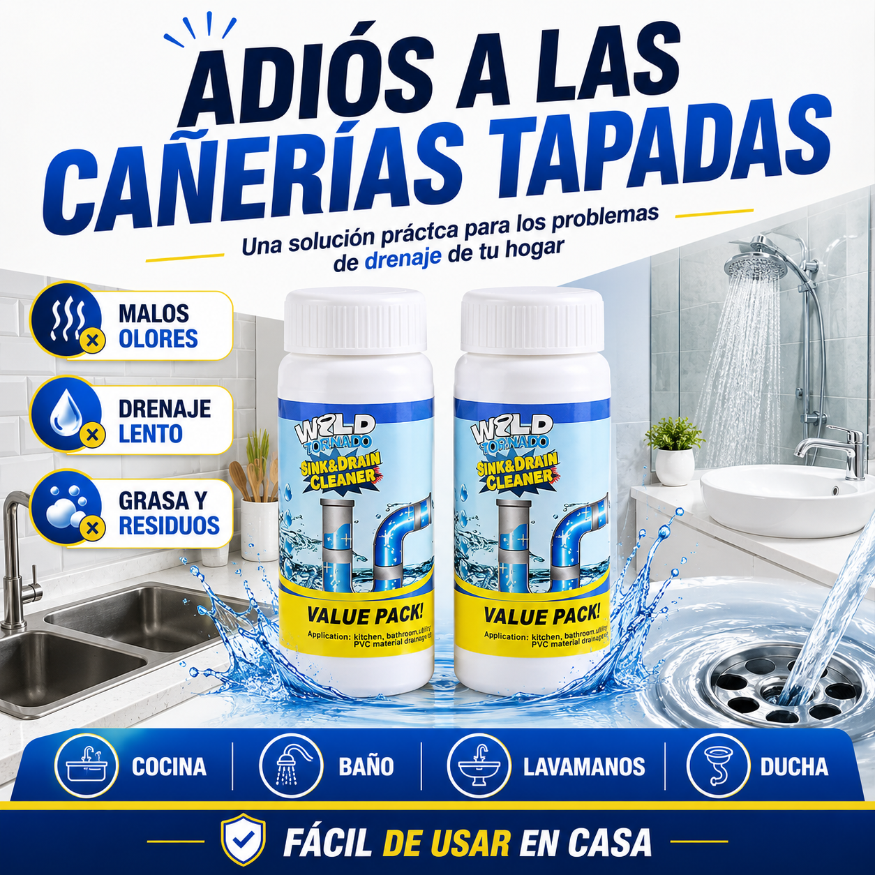 Pack Destapacañerías Wild Tornado | Cocina y Baño