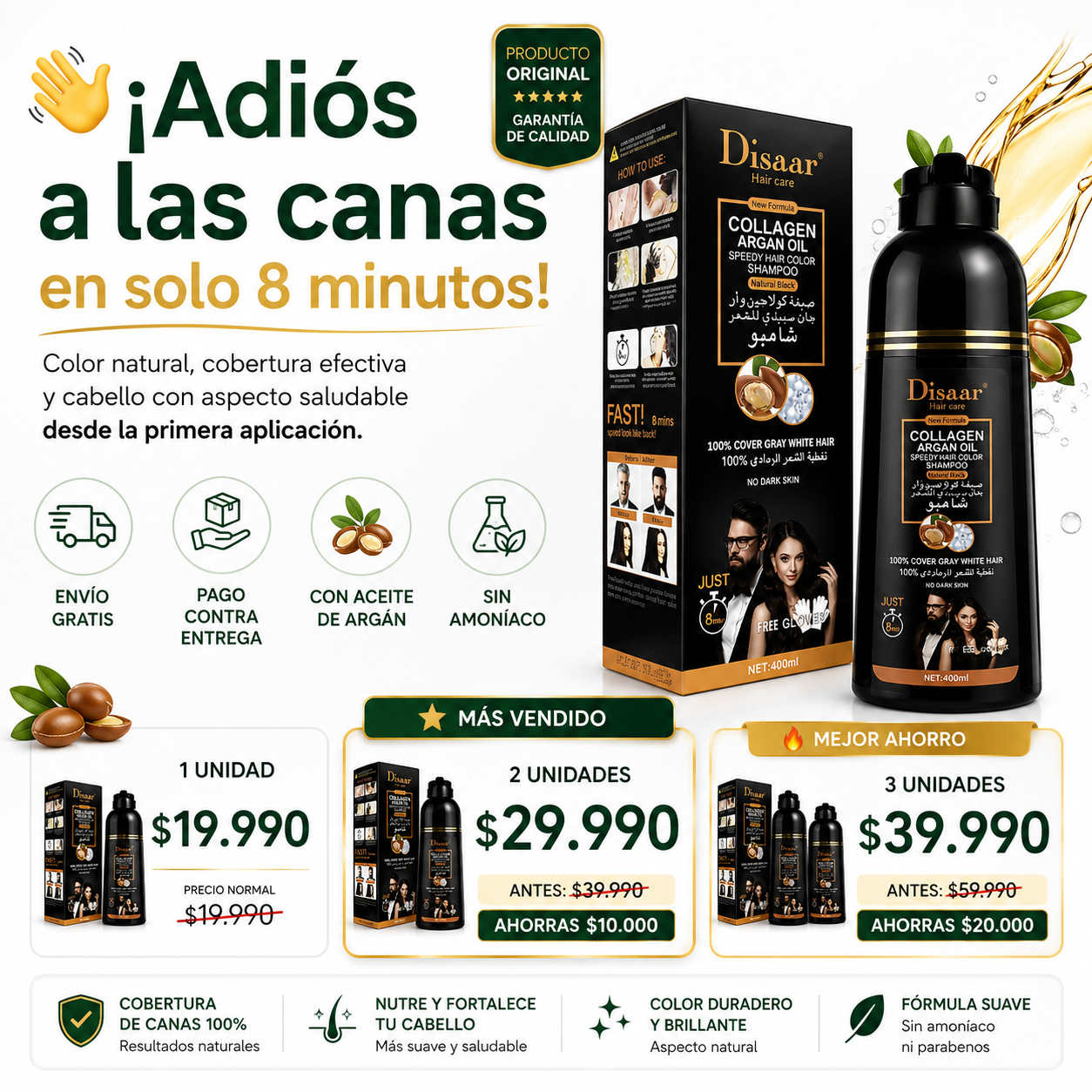 Shampoo Colorante Disaar. Cubre tus canas desde casa